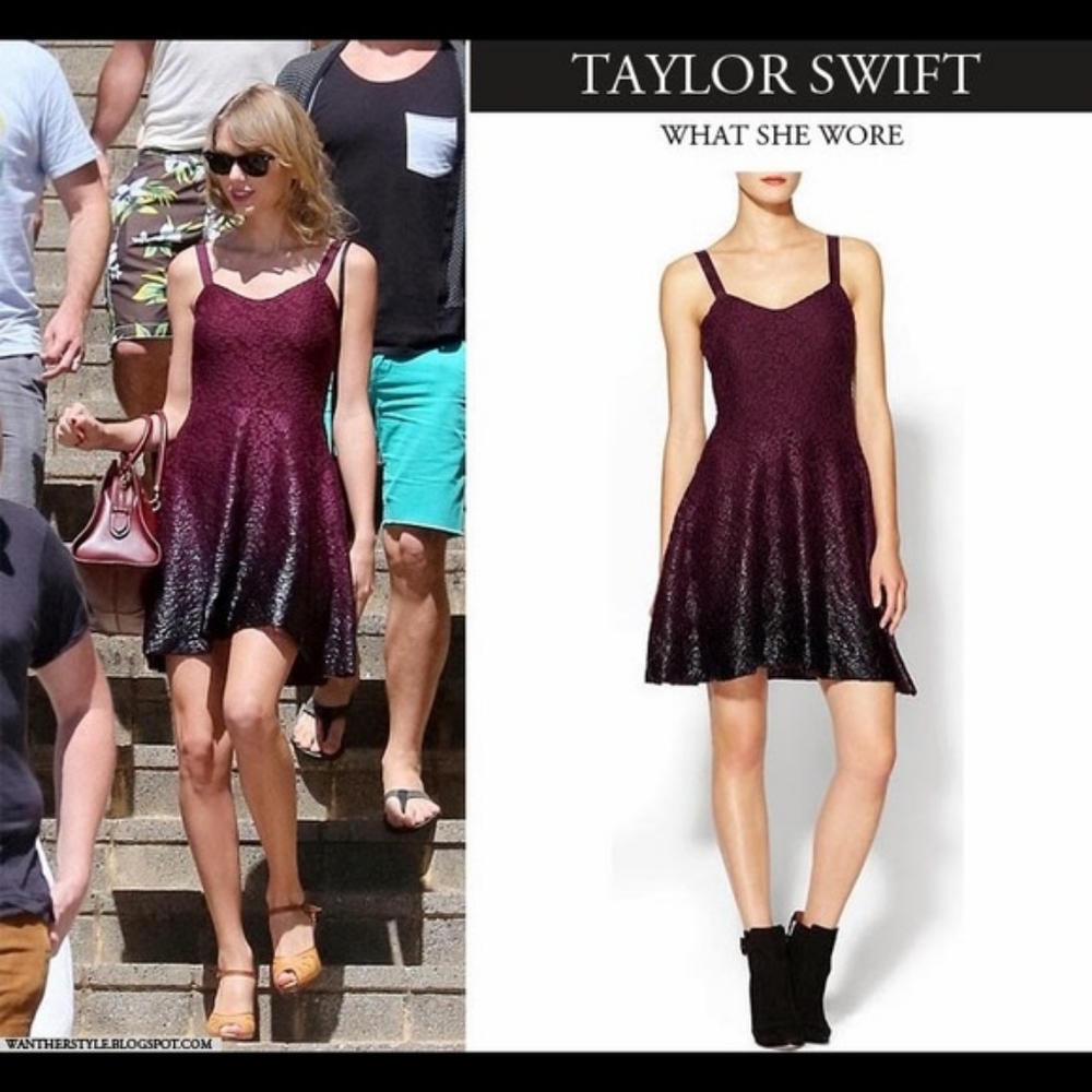 Taylor Swift FP Maroon Ombre Foil Skater Dress $98